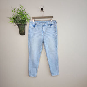 American Eagle Skinny Jeans Hi Rise Jeggings Light Blue Wash Stretch AE 16 Short